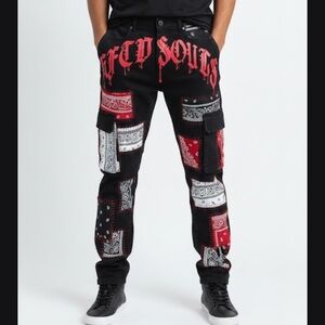 GFTO Los Ángeles Black Pants with Red and White Patchwork